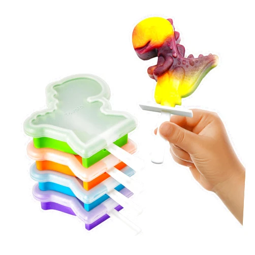 Tovolo Silicone Popsicle Molds with Sticks (4-Pack, Dino) - Reusable Ice Pop Molds for Homemade Flavored Ice Pops & Frozen Snacks - Stackable Popsicle Maker with Lid, Dishwasher Safe & BPA-Free