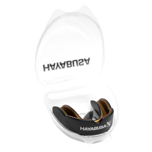 Hayabusa Combat Sports Mouth Guard Youth, Kids and Adult Sizes Comes with Case - Black/Gold, Adult