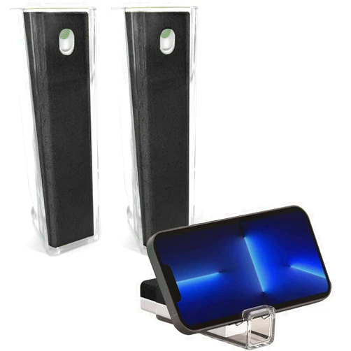 Acuvar 2 Acuvar 3 in 1 Reusable Fingerprint Proof Screen Mist Spray Cleaner with Microfiber and Phone Stand for Phones, Tablets, Laptops, & Car Screens (Black)