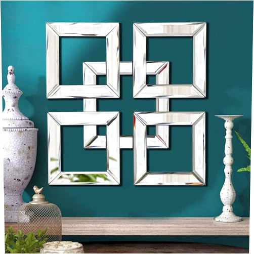 QMDECOR Square Mirrored Wall Decor Decorative Mirror 12x12 inches Modern Fashion DIY Silver Wall-Mounted Mirrors