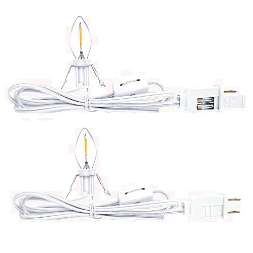 Hiboom 2 Pieces Accessory Cord with One LED Light Bulb Lamp Kit, 6Ft Christmas Village Lights Cord with On/Off Switch and Spare Fuse, Blow Mold Light for Christmas Houses Village, Holiday Craft Decorations