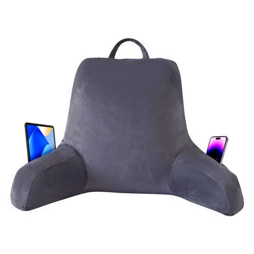 Generic Reading Pillow with Arms for Adults, Back Pillow for Bed Sitting Up, Shredded Memory Foam Backrest Pillow with Pockets and Removable Washable Cover, Lounging, Watching TV, Reading(Grey)
