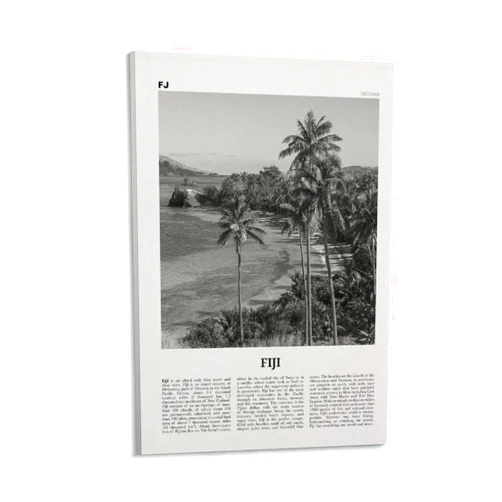 ZYSYML Fiji Print Black And White Ocean, Fiji Wall Art, Fiji Poster, Fiji Photo, Fiji Wall Decor, Suva Print, Vanuatu Art, Viti, Levu, Suva Canvas Wall Art Poster Ready to Hang Framed 12x18inch