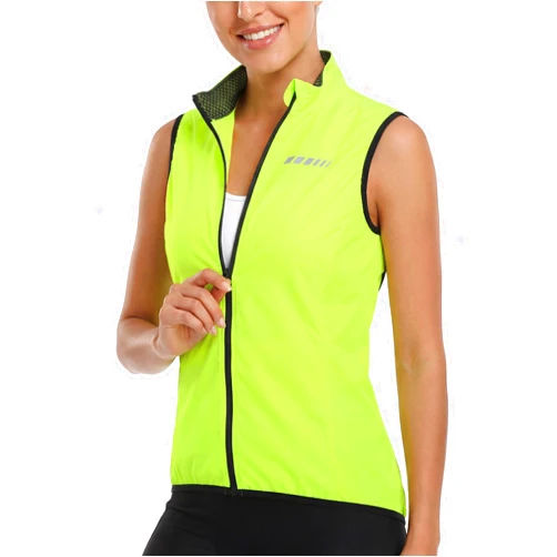 qualidyne Women's Windproof Cycling Vest, Lightweight Full-Zip Breathable Sleeveless Bike Jacket, 1 Back Pocket