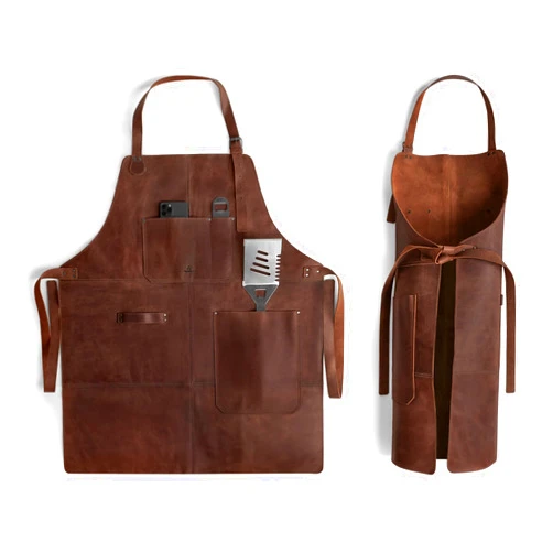 Cast Leather Co. Grill Apron, Protective Clothing Cover for Cooking and Grilling, Kitchen, Heat Resistant, Fantasy Shop, Full Grain Leather, Handmade Cook Accessory, Bourbon Brown