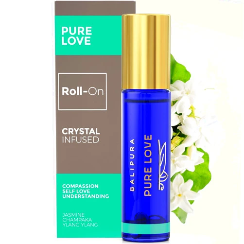 BALIPURA Pure Love Crystal Aura Roll On - Jasmine Essential Oil with Love Rose Quartz Crystals - Essentail Oils for Body - Calming Essential Oils Roll On- Relaxation Gifts for Women - 0.34 floz
