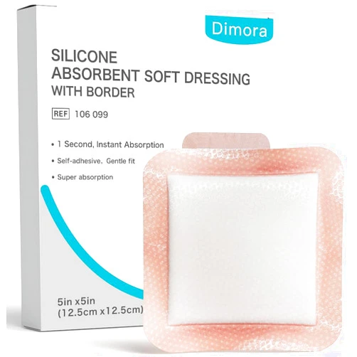 Dimora Silicone Super Absorbent Wound Dressings - Gentle Adhesive Bandages with Ultrasorb Polymer,Heavy Exudate Wound Care Pads 5