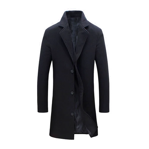 UANEO Mens Wool Blend Trench Coat Notch Lapel Camel Peacoats Winter Overcoat