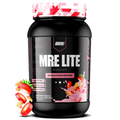 REDCON1 MRE Lite Whole Food Protein Powder, Strawberry Shortcake - Low Carb & Whey Free Meal Replacement with Animal Protein Blends - Easy to Digest Supplement Made with MCT Oils (30 Servings)