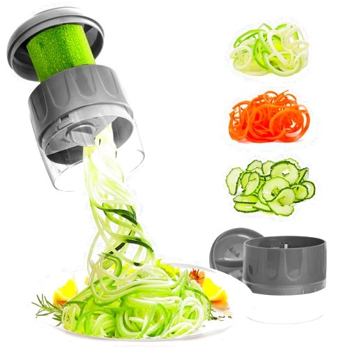 LISA ENJOYMENT 3-in-1 Vegetable Spiralizer Slicer, Adjustable Mandoline Spiral Cutter for Zucchini Noodles, Carrots, Cucumber (Grey)