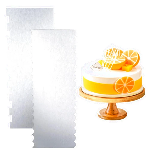 DIVINA VITAE 2 Pcs Metal Cake Scraper 9 Inch Cake Scraper Smoother Stainless Steel Cake Scraper Cake Decorating Tools Double Sided Stripe Edge Bench Scraper for Cakes Pastry Cutter Cake Comb for Cream Baking Cake