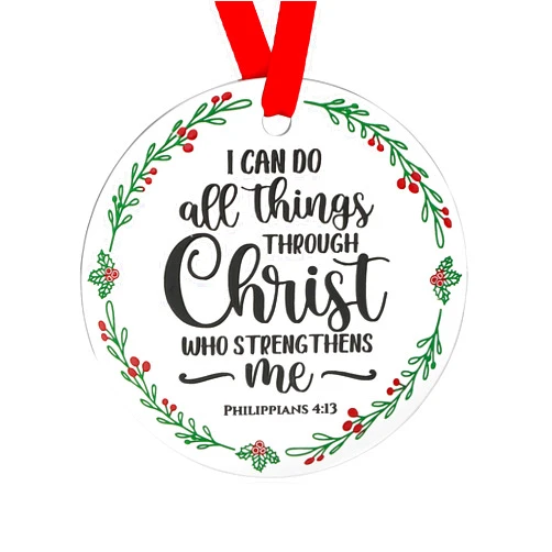 JoycuFF Stainless Steel Xmas Ornaments Christmas Family Decorations Religious Gifts for Christ Empowered Jesus Gifts I Can Do All Things Trough Christ Who Strengthens Me