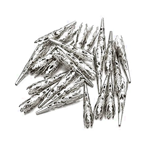 PH PandaHall Pandahall 50pcs Platinum Iron Bead Cones 8x41mm Filigree Metal End Caps 8x42mm for DIY Jewelry Making