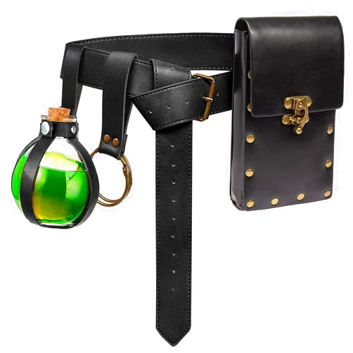 SUMGOGO Belt Pouch Waist Bag Fanny Pack Steampunk Phone Holder Medieval Bag Leather Belt Renaissance Cosplay Costume Accessories (3Bottle-Black)