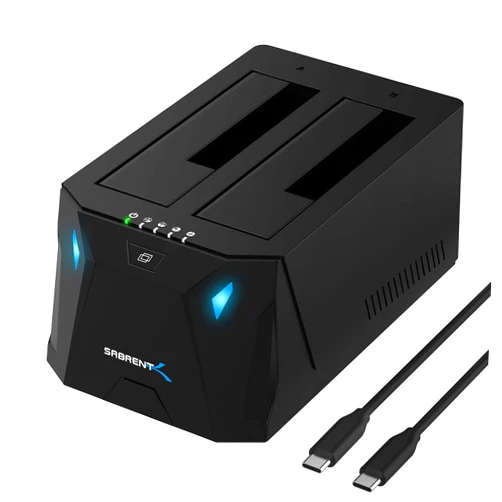 SABRENT USB Type C SATA 2.5” & 3.5” Dual Bay Hard Drive Docking Station | Offline Cloning | Up to 5Gbps | Tool Free Installation (EC-CH2B)