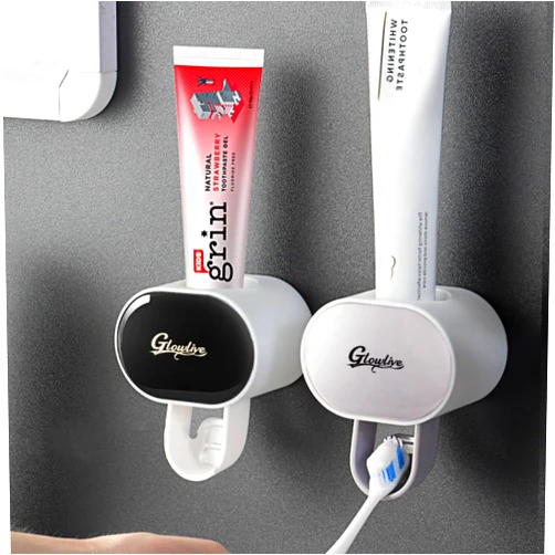 ELELINK Toothpaste Dispenser 2 PCS Semi-Automatic Toothpaste Squeezer Holder for Family Shower Bathroom, No-Drill Mounting Wall Adhesive Pad, Easy to Install & Clean
