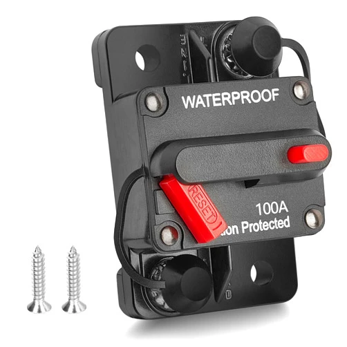 RED WOLF Waterproof 100Amp Circuit Breaker for Boat Trolling Motor Marine ATV Vehicles Stereo Audio Electronic Battery System Inline Fuse with Manual Reset Switch 12V-48V DC