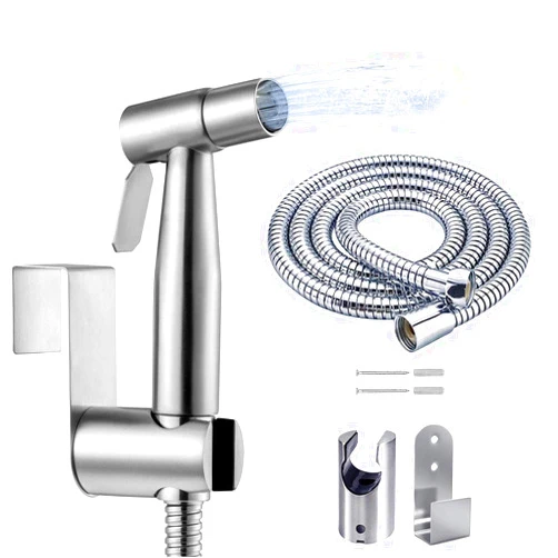 ABSOK Handheld Bidet Sprayer Kit, Frap Stainless Steel Brushed Nickel Sprayer Toilet Bathroom Shower Head with 59 inch Hose and Wall Bracket Holder 3 Set(Note: linker not T valve Included)