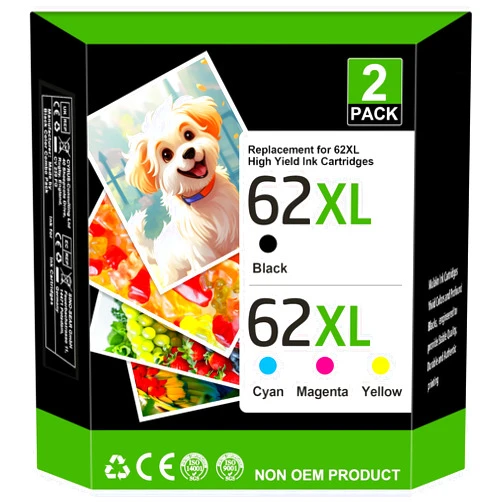 Inkstellar 62XL Ink Cartridges Black and Color Remanufactured for HP Ink 62 (2-Pack) for HP 62XL Ink Cartridge Combo Pack Works with HP Envy 5540 5544 5545 5640 5660 5664 7640 OfficeJet 200 250 Series | N9H64FN