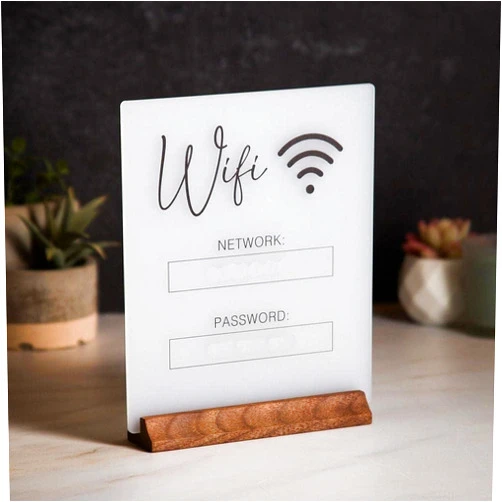Xinjincang White WiFi Password Sign, Chalkboard Style WiFi Password Sign Board, Acrylic Table WiFi Sign for Home, WiFi Sign Table Centerpieces Decoration for Home Business and Guests (no Base), Office Supplies