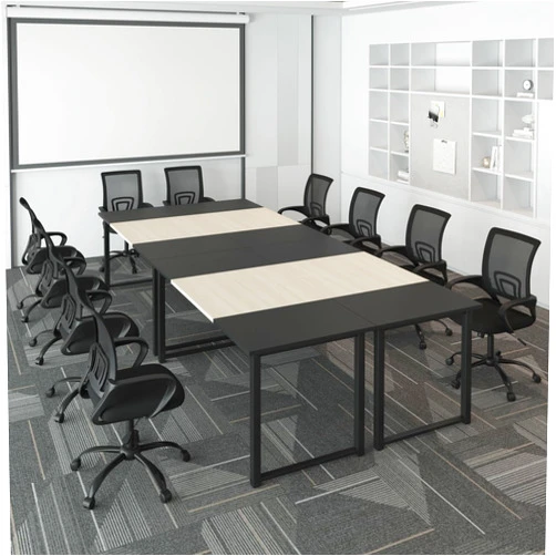 Bonzy Home Conference Tables 12ft Office Computer Desk for Meeting Room Study Writing Printer Podcast Table Save Space Design for 12 People Modern Black&Natural 4PCS