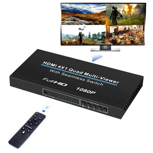 MAFUEAY HDMI Multi-Viewer Switch 4x1, HDMI Quad Seamless Switcher 4 in 1 out Support 1080P@60Hz & 5 Display Mode, Split Screen for TV/PC/STB/DVD with IR Remote
