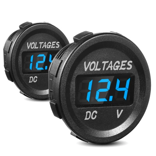 BBTO 2 Pieces DC 12V Car Voltage Gauge LED Display Waterproof Voltmeter Digital Round Panel Voltmeter Compatible with Vehicle Motorcycle Truck Camper ATV UTV Car Boat Marine (Blue Digital)