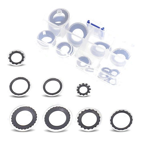 Icykale 30 PCS Car Air Conditioning Compressor Port Gaskets, Multi-specifications Waterproof High Temperature Sealed Coolant Pump Gaskets, Car Self-centering Accessories, for Most Cars (Black)