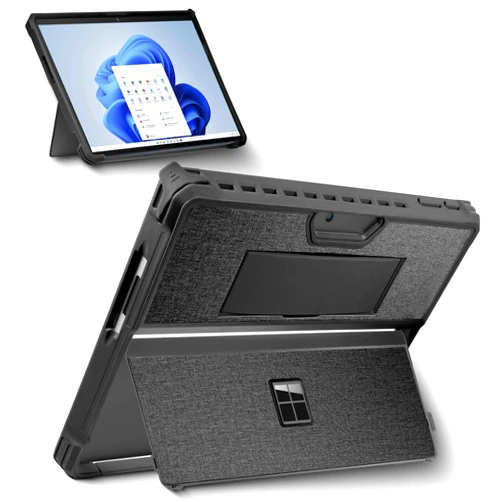 SSS·GRGB Case for 13 Inch Microsoft Surface Pro 11 Pro 10 Pro 9 / Pro 9 5G Protective Rugged Cover Case, with Hand Strap, Bracket Protection, PU Leather appliqué Compatible with Type Cover Keyboard, Black