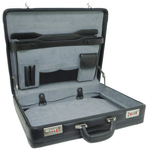 Alpine Swiss Mens Expandable Leather Attache Briefcase Dual Combination Locks