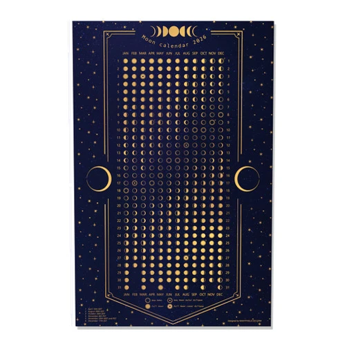 MANYPIXELS DECOR Moon Calendar 2026 - Dark Blue 12×18 inch Wall Poster with Lunar Phases & Eclipses Vertical Celestial Chart | Astronomy Decor | For Dark Aesthetic or Minimalist Spaces