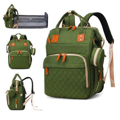 Lamroro Diaper Bag with Changing Station, Waterproof 3 in 1 Baby Diaper Backpack with Foldable Changing Pad, Large Travel Back Pack for Girl Boy, Green