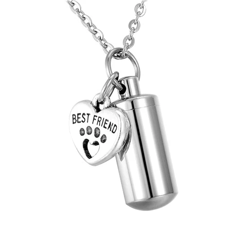 TTVOVO Pet Cremation Urn Necklace for Ashes Memorial Keepsake Ashes Holder Urn Locket Best Friend Dog Paw Urn Cylinder Necklace with Angel Wing Charm Pendant Necklace for Men Women Remembrance Jewelry
