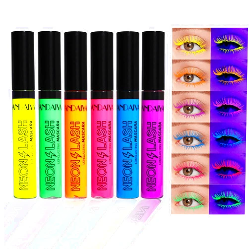 Mrettick 6 Colors Matte Liquid Mascara Set Colorful UV Neon Mascara Pencil Pigmented Waterproof Smudgeproof Long Lasting Eye Liner Xmas Christmas Festival Makeup Gift Kit for Women