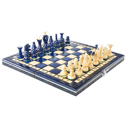 Chess and games shop Muba Beautiful Handcrafted Wooden Chess Set with Board and Chess Pieces - Gift idea Products (12.5'' (32 cm) Blue)