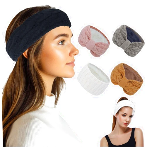 ZH Winter Headbands for Women, Fleece Lined Ear Warmers Cozy Cable Knit Headbands Soft & Warm Head Wraps, Fleece Lined