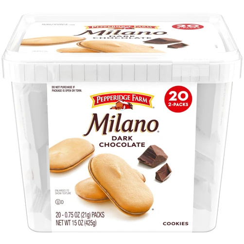 Pepperidge Farm Milano Cookies, Dark Chocolate, 20 Packs, 2 Cookies per Pack