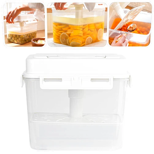 HOZETOKE 5L Airtight Pickle Container - Leakproof Airtight Storage Container, Elastic Press Plate Fermentation Seal Storage Container with Handle and Lid for Food, Kimchi, Clear