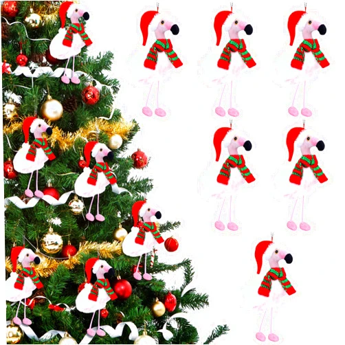 Hungdao 6 Pcs Flamingo Stuffed Animal in Santa Hat and Feathers Pink Flamingo Christmas Ornament with Mini Christmas Scarf Christmas Holiday Ornament Xmas Decorative Hanging Ornaments for Christmas Tree Decor
