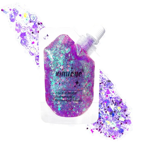 KIMIEYE Holographic Face Glitter Gel Body Shimmer Makeup for for Hair, Face, Clavicle, Arm, Nail, Eyeshadow, Long Lasting Waterproof Mermaid Sequins Party Glitter for Rave Festival, 1.35oz (Illusion Purple#3)