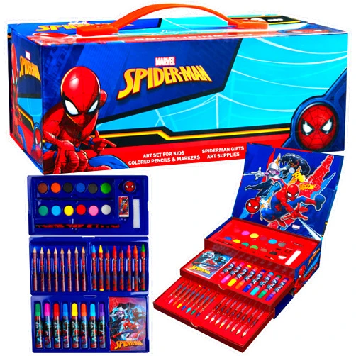 Marvel Art Case for Kids with Colored Pencils Markers Crayons Watercolors Drawing Supplies Travel Art Kit Gifts for Kids (Multicolor Spiderman)