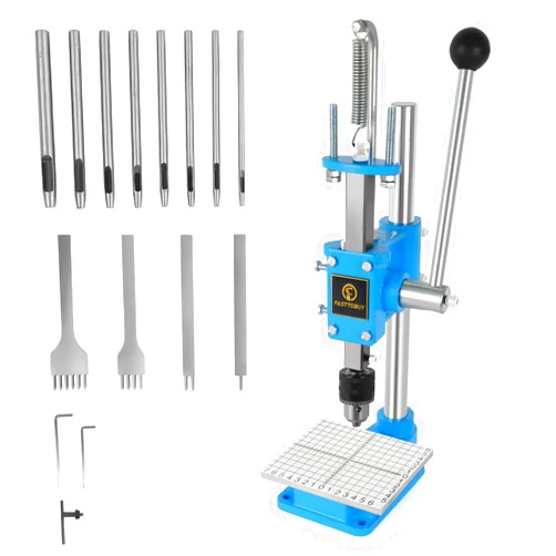 FASTTOBUY Leather Hole Puncher Hand Punching Machine Manual Press Puncher Punch Tools for DIY Leather Craft Punching Holes and Forming Pressing(with Chuck, PP Plate,Aluminum Plate)