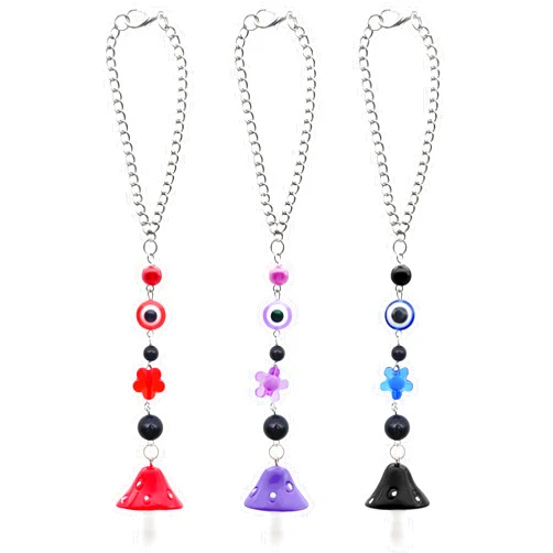 Anvin 3 Pcs Car Hanging Ornament Rear View Mirror Pendant Mushroom Evil Eye Beaded Charms Mirror Hanging Car Interior Accessories Evil Eye Window Pendent for Car Vehicle Home Decor (3 Colors)