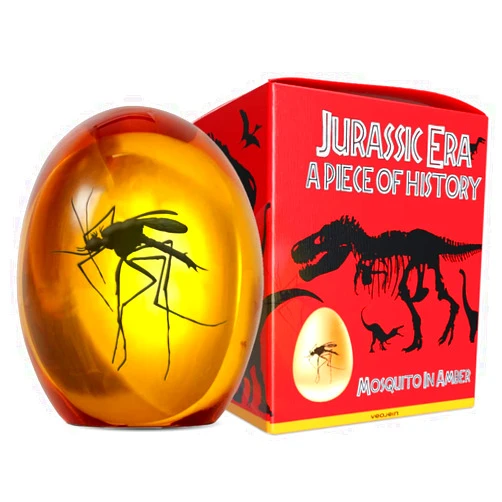 VEOJEIN Jurassic Era - 2D Mosquito in Amber - Piece of History - Resin Paperweight - Realistic Jurassic Collectible - Flat Bottom - Dinosaur DNA - Park on Cane Top - 3D Shaped - 2D UV Printing