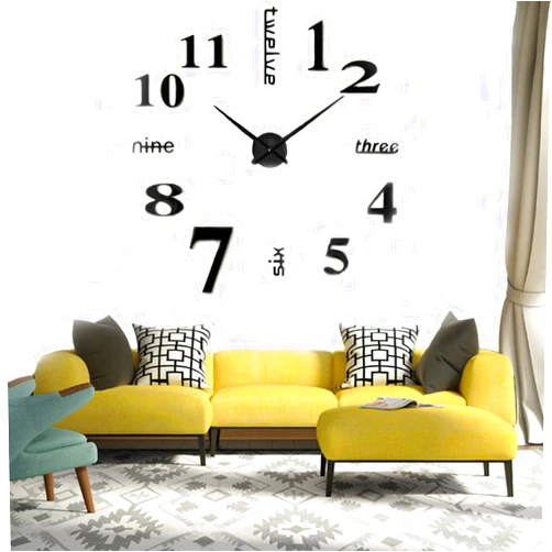 CUGBO DIY Wall Clock Modern Large 3D Wall Clock Mirror Stickers Home Office Decor,Black