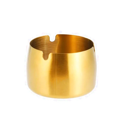 AKOAK 1 Pack Stainless Steel Round Thickening Anti-fall High Temperature Heat Resistant Ashtray, Living Room Desk Office Desk Ash Storage Tray Box (Gold)