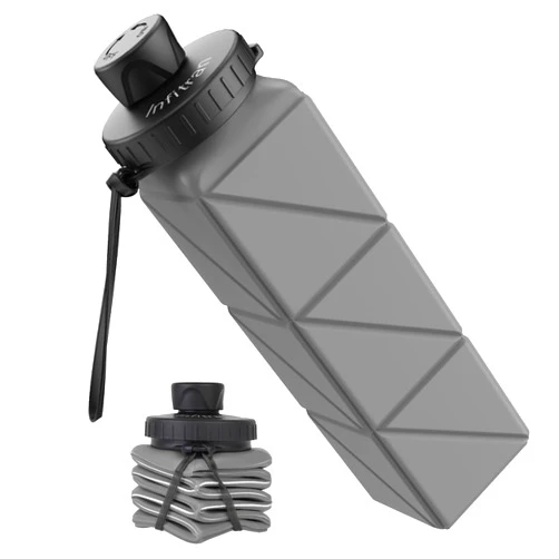 Infitran Collapsible Water Bottles, BPA-Free Leak-Proof Silicone Foldable Water Bottle Cup 20.6oz, Durable Lightweight Bottle for Gym Travel Camping Hiking Running Sport,Gray