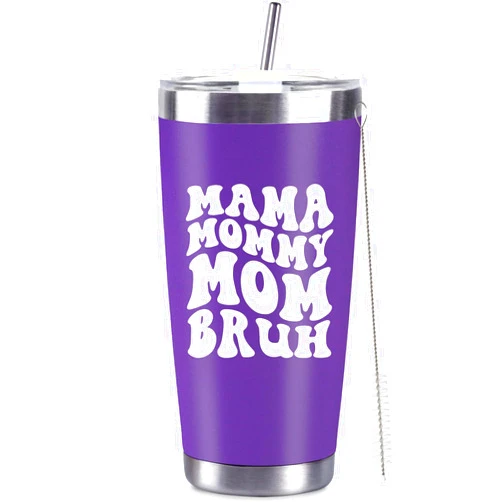 CUPLOOV Mother's Day Gifts for Mom from Daughter Son Kids 20 Oz Funny Purple Mama Mommy Mom Brush Stainless Steel Tumbler Coffee Travel Mug with Lid and Brush Christmas Gift, Purple