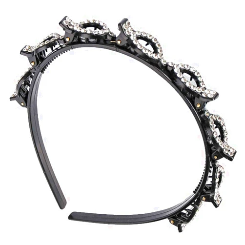 Montesy Double Layer Twist Plait Headband Double Bangs For Rhinestone Hairpins Hair Hoop Hollow Woven Hairband Hairstyle Accessories With Clips Velvet Headband, White