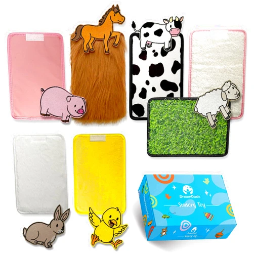 DreamDash 7pc Farm Animal Sensory Play Mats for Toddlers/Autistic Children; Tactile Sensory Toys for Babies; Sensory Wall/Floor Tiles; Autism Classroom, Daycare Essentials; Sensory Rugs, Pads, Boards